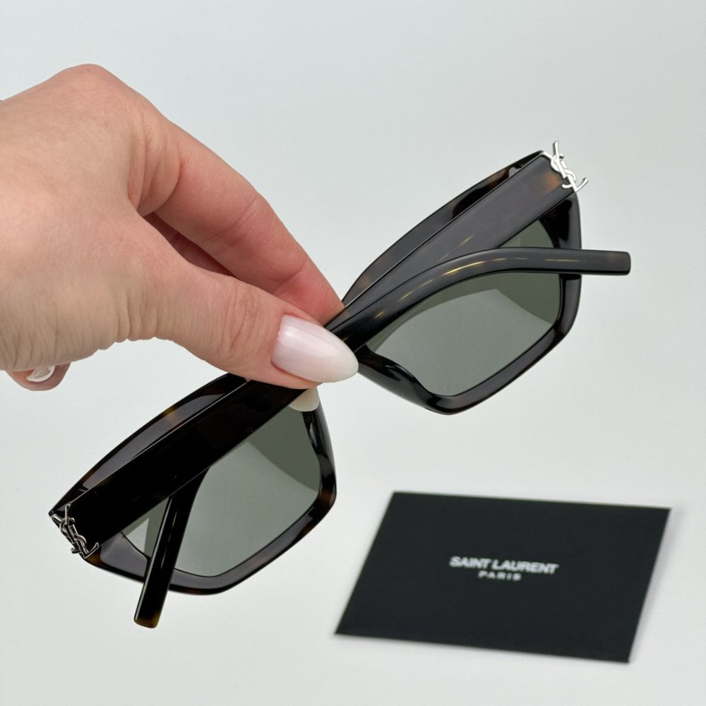 Saint Laurent SLM127/F 002 BRAND NEW Sunglasses Havana Green Cat Eye Women - Picture 4 of 14